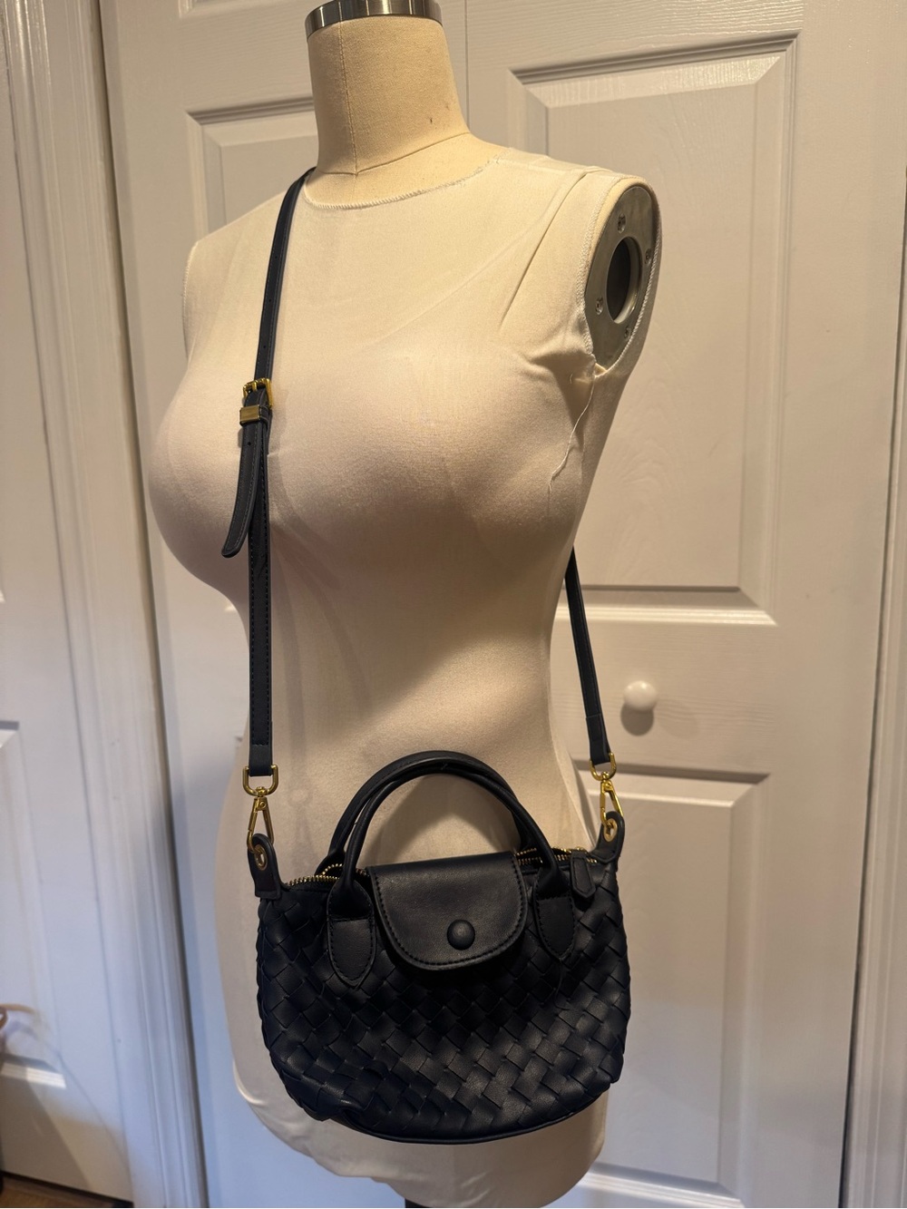 Zara Black Woven Mini Crossbody Bag with Top Handles
